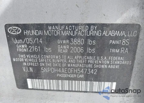 2015 Hyundai Elantra Se from USA, damaged, VIN 5NPDH4AE0FH547342